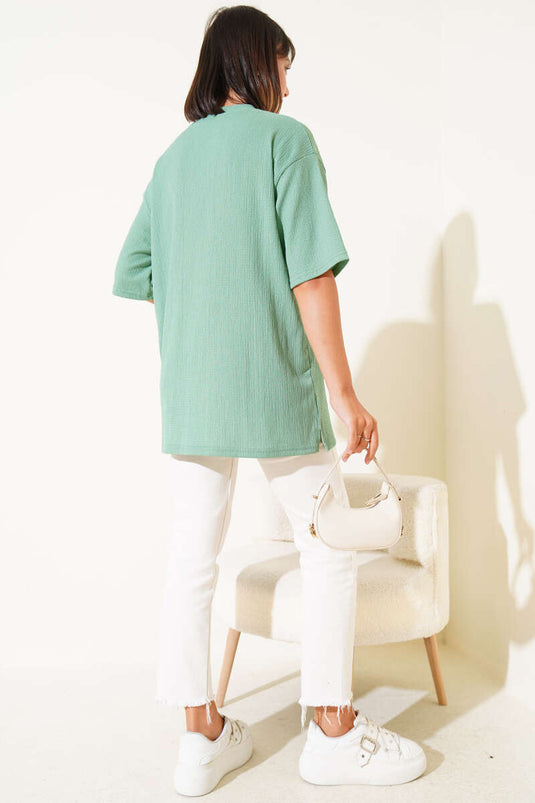 Crew Neck Crepe T-shirt, Light Green
