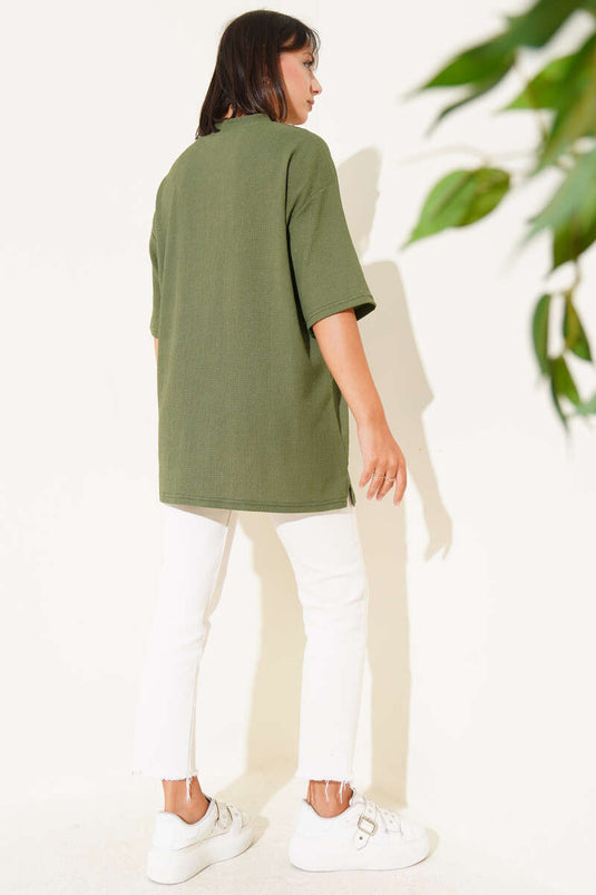 Crew Neck Crepe T-shirt Khaki