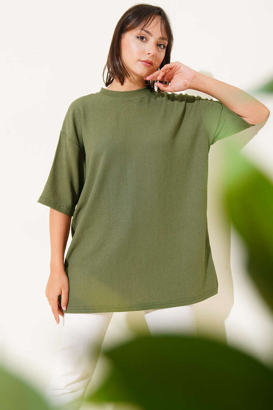 Crew Neck Crepe T-shirt Khaki