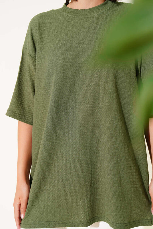 Crew Neck Crepe T-shirt Khaki