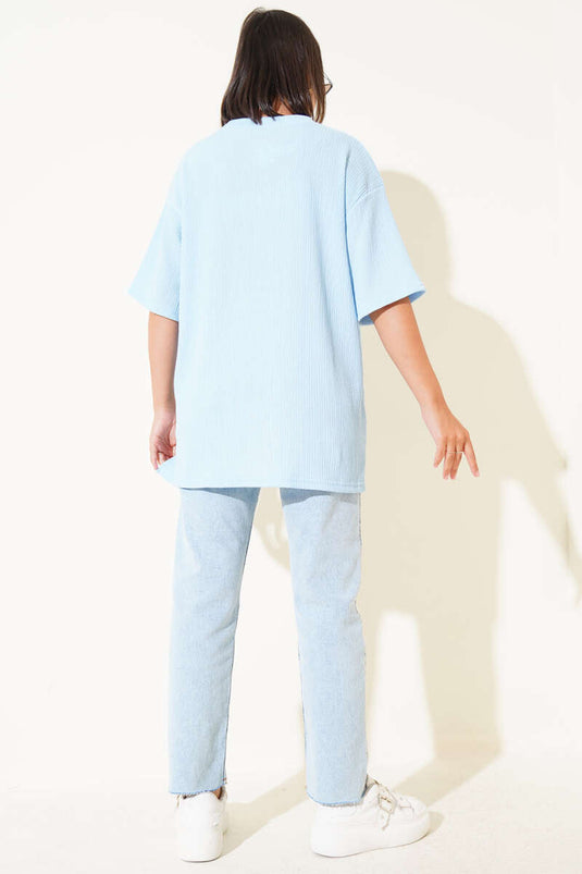 Crew Neck Crepe T-shirt Blue