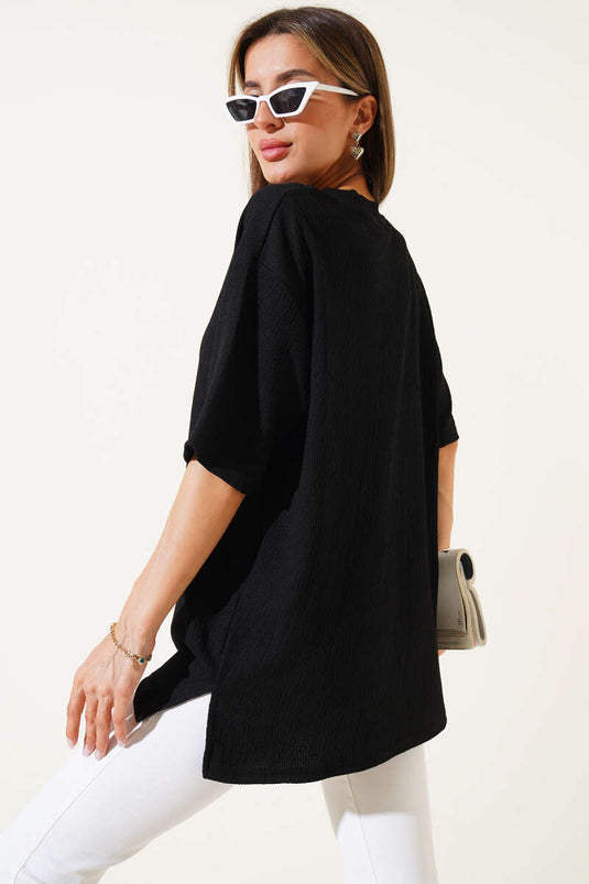 Schwarzes Rundhals-T-Shirt