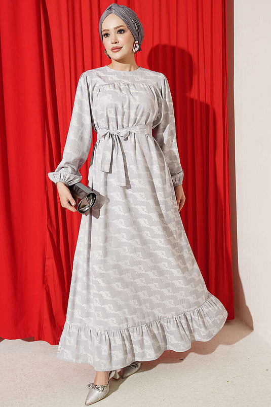 Graues Muster-Kleid Mit Rundhals