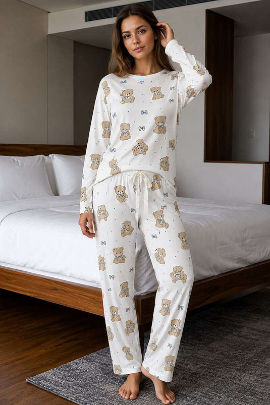 Rundhals Muster-Pyjama-Set, Assorti 11