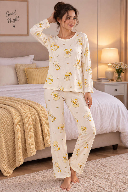 Rundhals Muster-Pyjama-Set, Assorti 6