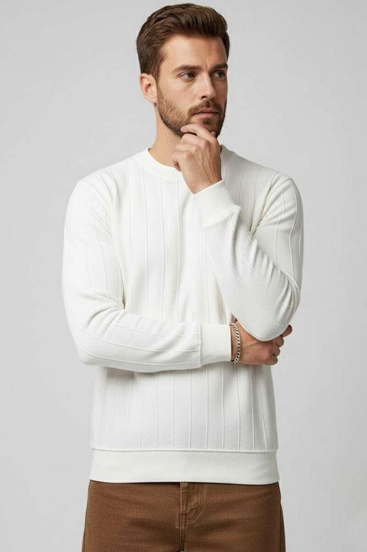 Sweat-shirt homme à col rond et coutures apparentes, écru