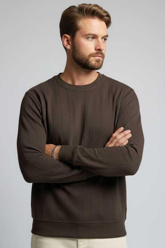 Sweat-shirt homme à col rond et coutures apparentes, couleur café