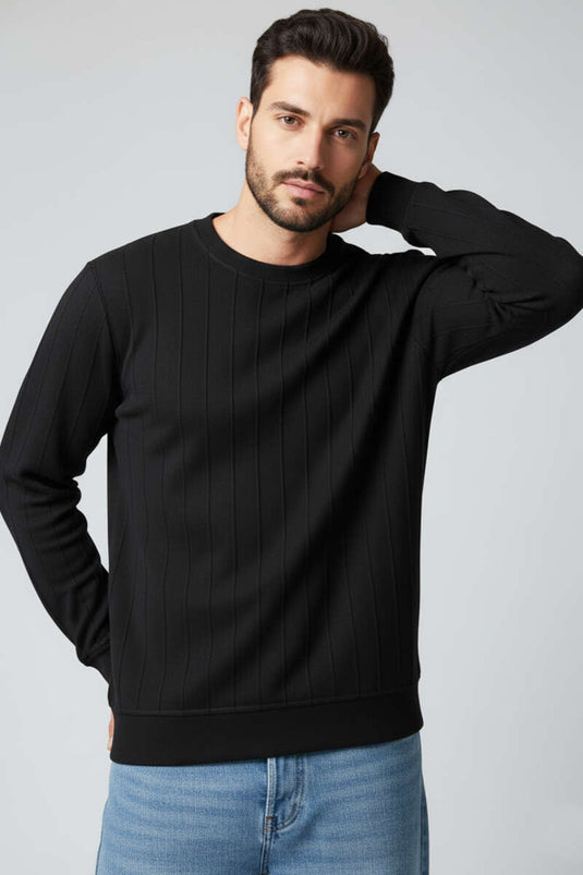 Sweat-shirt noir à col rond pour homme