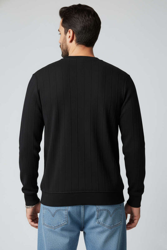 Bisiklet Yaka Dikişli Erkek Sweatshirt Siyah