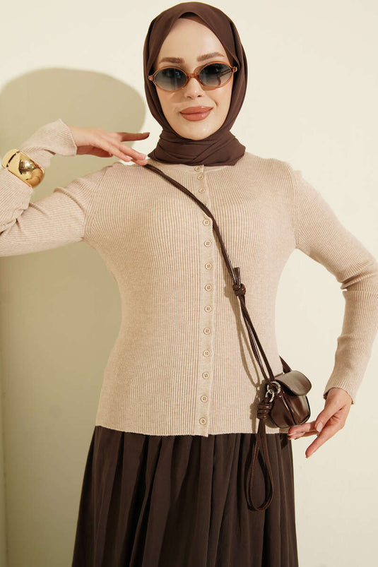 Chaqueta De Punto Beige Con Botones