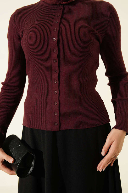Chaqueta De Punto Burdeos Con Botones