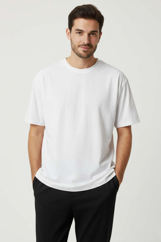 Rundhalsausschnitt Herren T-Shirt Weiß