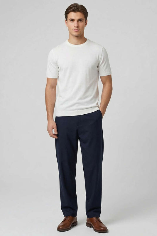 Bisiklet Yaka Erkek Triko T-shirt Beyaz