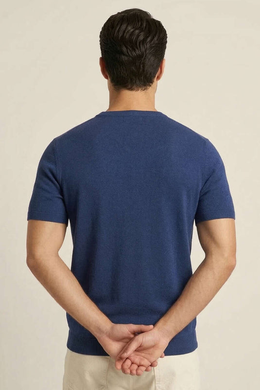 Bisiklet Yaka Erkek Triko T-shirt Lacivert