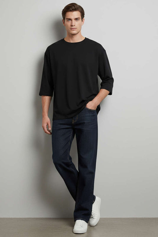 Crew Neck Raglan Sleeve Men's T-shirt Black