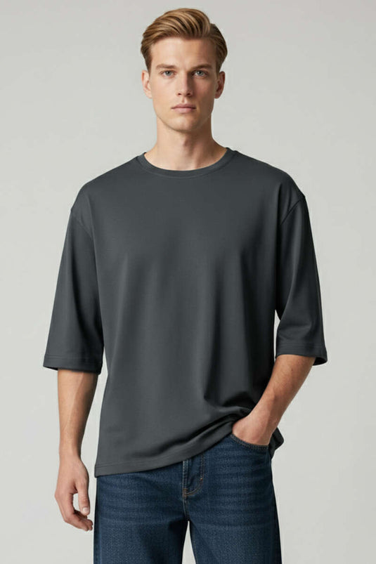 T-shirt col rond à manches raglan fumé