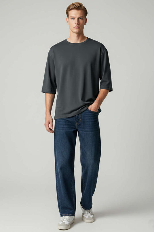 T-shirt col rond à manches raglan fumé