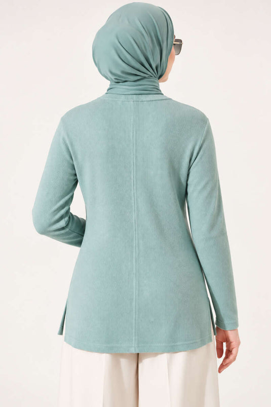 Blusa De Cuello Alto Acanalada Verde Menta
