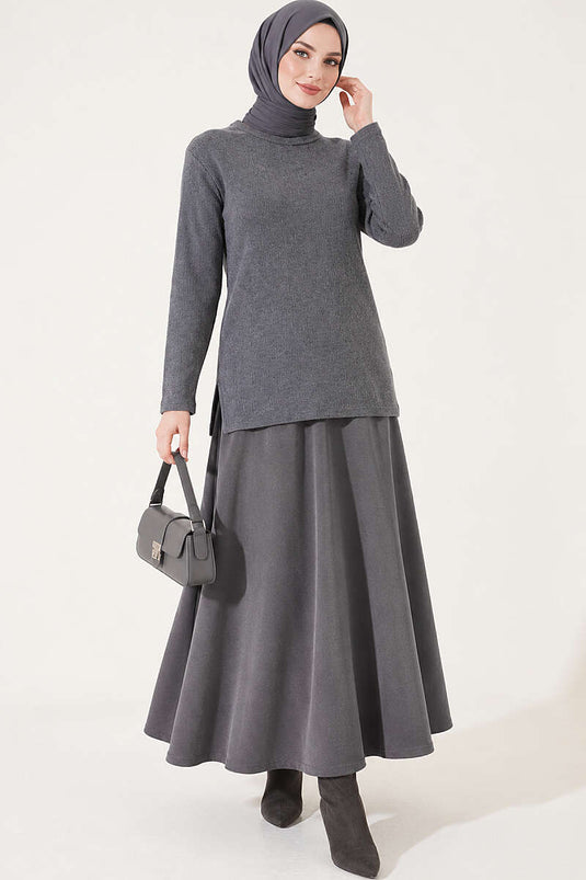 Aansluitende Mock Col Blouse In Rookgrijs