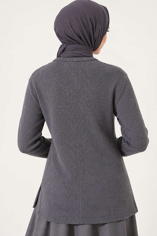 Aansluitende Mock Col Blouse In Rookgrijs