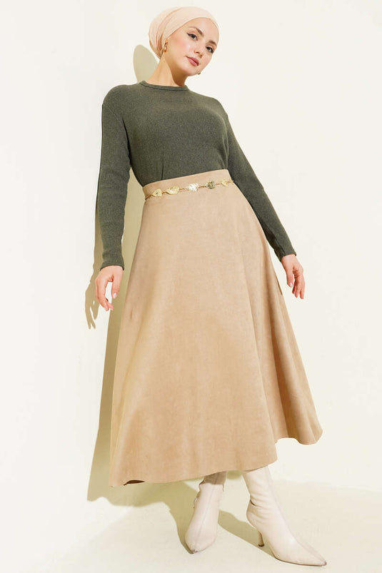 Ribbed Crew Neck Blouse Olive Green