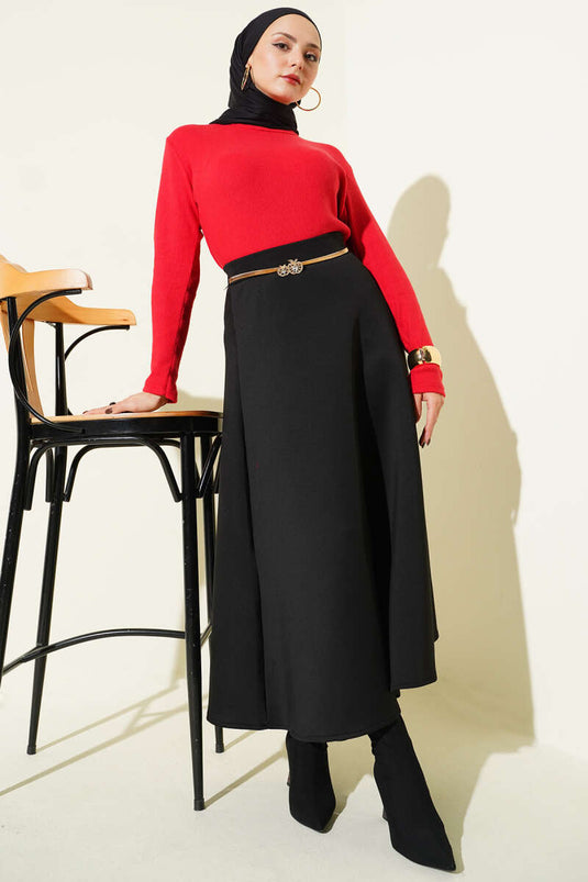 Crew Neck Ribbed Blouse Red