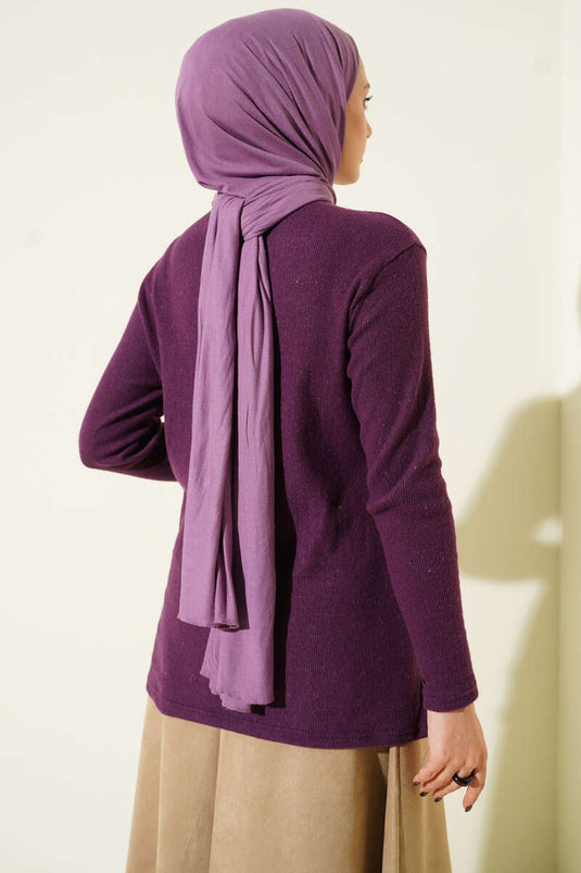 Crew Neck Ribbed Blouse Magenta