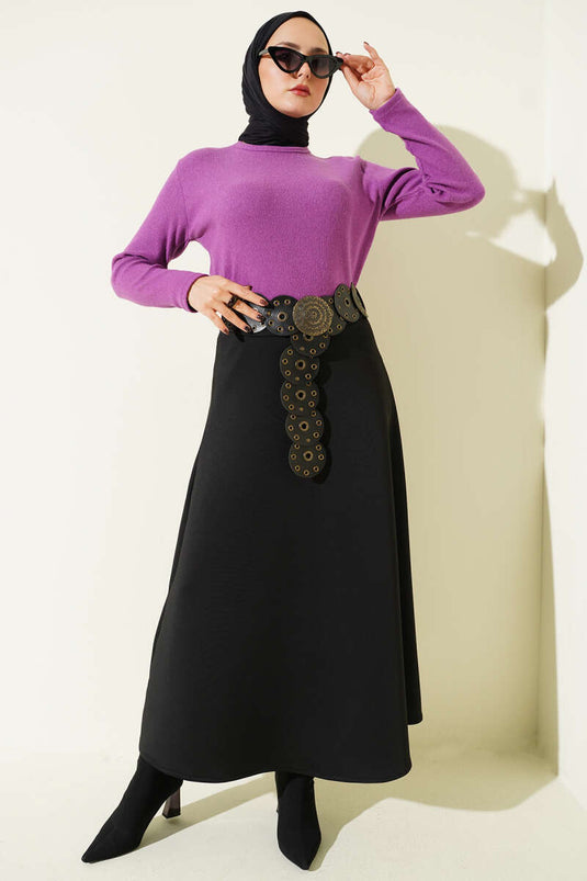 Crew Neck Ribbed Blouse Violet