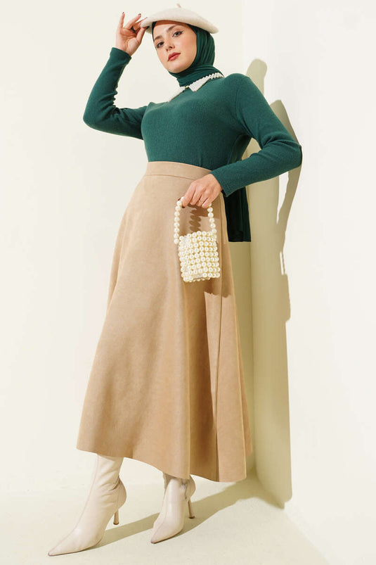 Crew Neck Ribbed Blouse Emerald