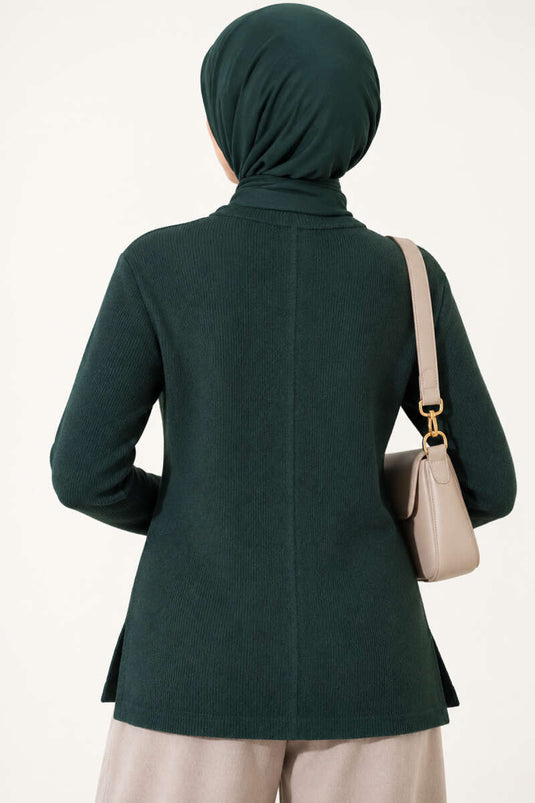 Emerald Ribbed Crew Neck Blouse