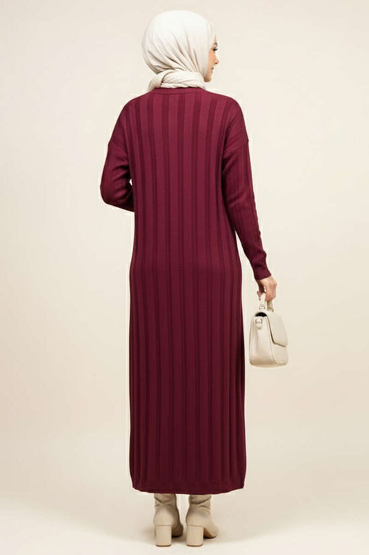 Robe bordeaux à col rond en maille côtelée