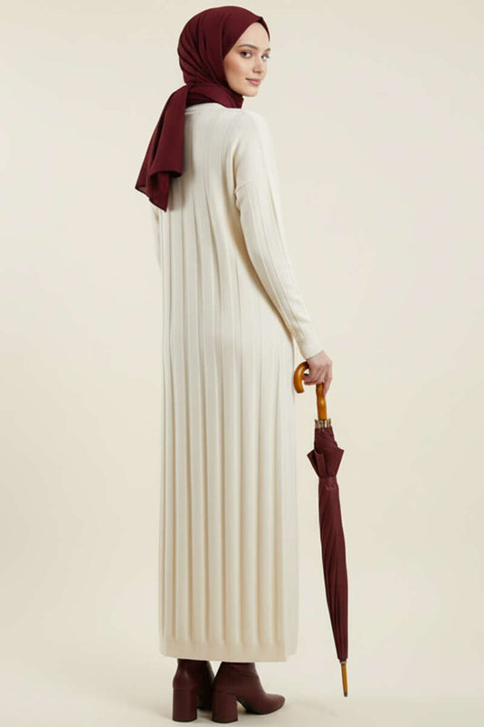 Robe en maille côtelée à col rond couleur pierre