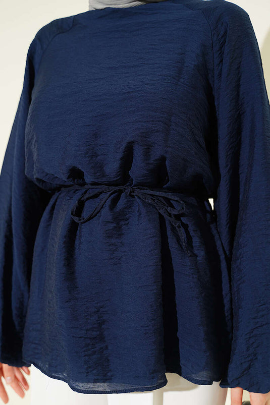 Tunique à col rond avec cordon de serrage bleu marine