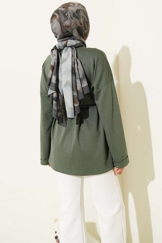 Tunika mit Rundhalsausschnitt und Gürtel in Khaki