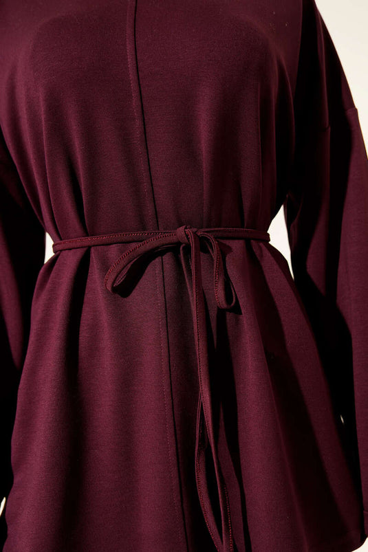 Bisiklet Yaka İp Kuşaklı Tunik Mürdüm