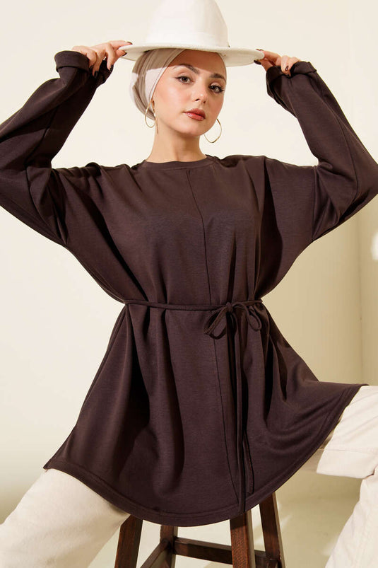 Tunika mit Rundhalsausschnitt und Kordelzuggürtel, Zimt