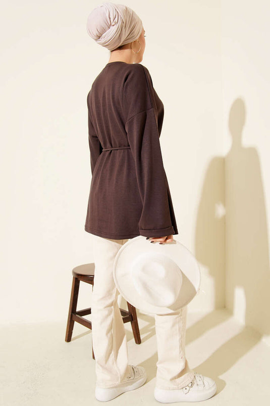 Tunika mit Rundhalsausschnitt und Kordelzuggürtel, Zimt