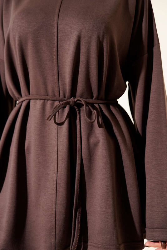 Tunika mit Rundhalsausschnitt und Kordelzuggürtel, Zimt