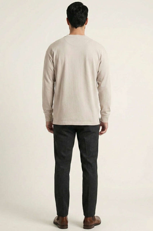 Bisiklet Yaka Kol Ribanalı Erkek Sweatshirt Taş