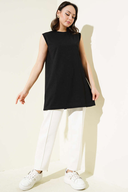 Sous-vêtements noirs en crêpe à col rond