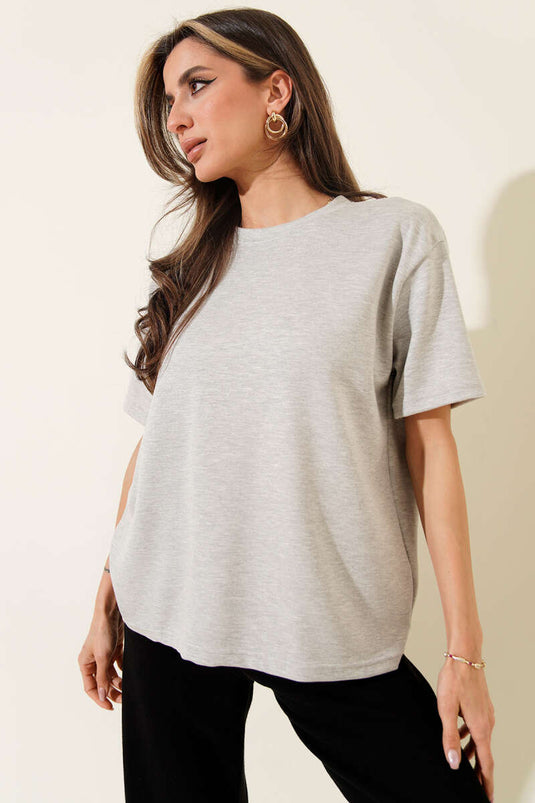 قميص بياقة دائرية لويشا رمادي