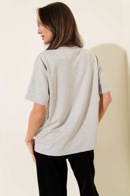 قميص بياقة دائرية لويشا رمادي