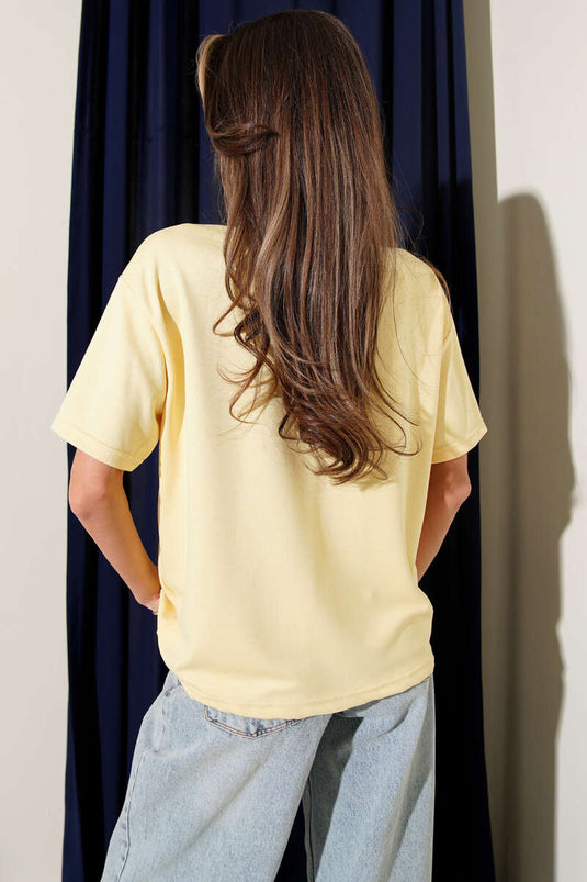 Bisiklet Yaka Loyşa T-shirt Sarı