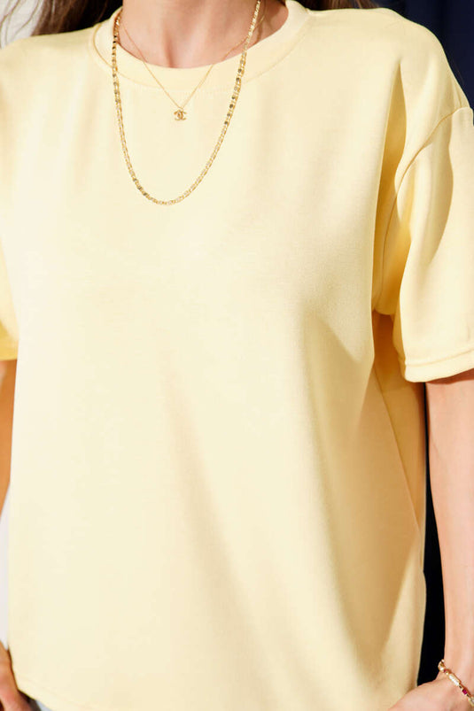 Bisiklet Yaka Loyşa T-shirt Sarı