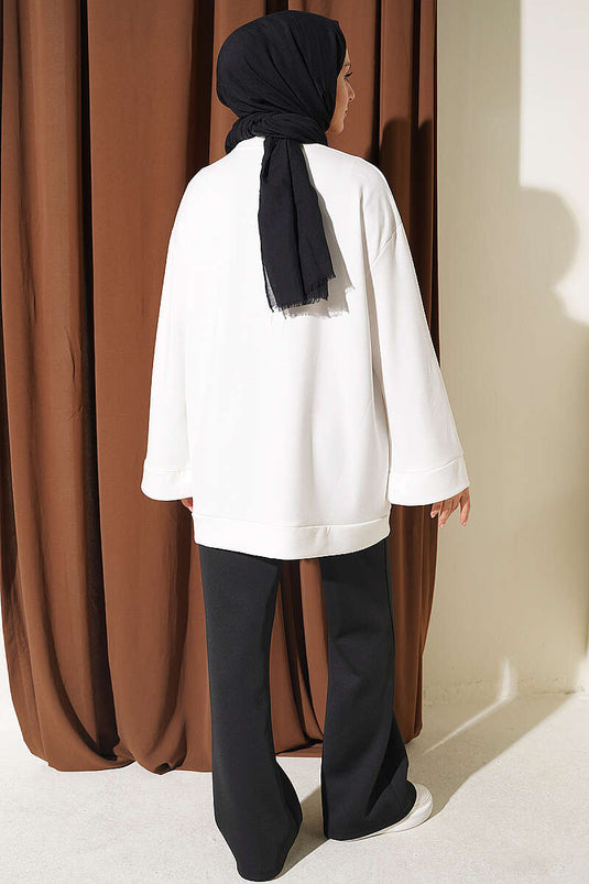 White Round Neck Loysha Tunic With Slit