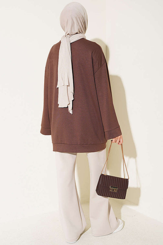 Coffee Long Sleeve Tunic With Side Slit