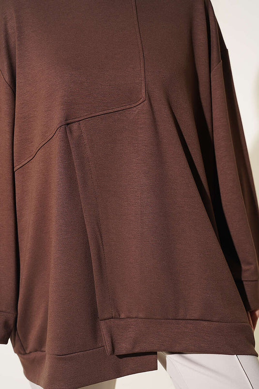 Coffee Long Sleeve Tunic With Side Slit