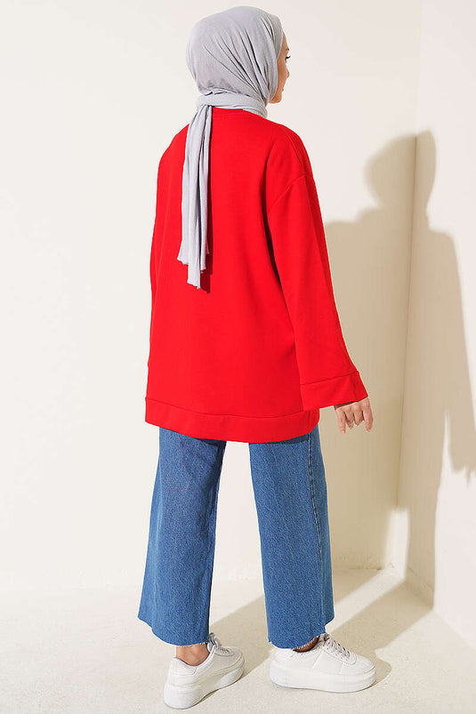Rode Loysha Tuniek Met Ronde Hals En Split