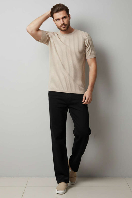 Beige Mercerized Cotton Men's T-shirt with Crew Neck