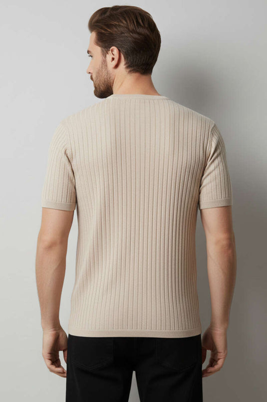 Beige Mercerized Cotton Men's T-shirt with Crew Neck